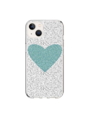 Coque iPhone 15 Coeur Bleu Vert Argent Love - Mary Nesrala