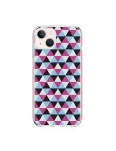 Coque iPhone 15 Azteque Triangles Rose Bleu Gris - Mary...