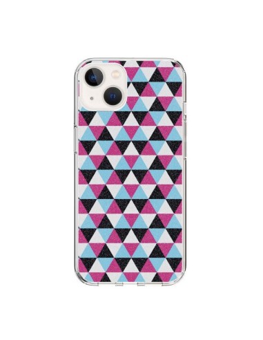 Coque iPhone 15 Azteque Triangles Rose Bleu Gris - Mary Nesrala