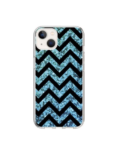 Coque iPhone 15 Chevron Aqua Sparkle Triangle Azteque - Mary Nesrala