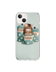 Coque iPhone 15 Chaton Chat Kitten Boite Cookies Pois -...