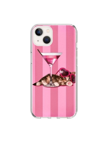 Coque iPhone 15 Chaton Chat Kitten Cocktail Lunettes Coeur - Maryline Cazenave