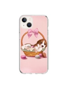 Coque iPhone 15 Chien Dog Panier Noeud Papillon Macarons...