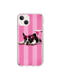 Coque iPhone 15 Chien Dog Cocktail Lunettes Coeur Rose -...