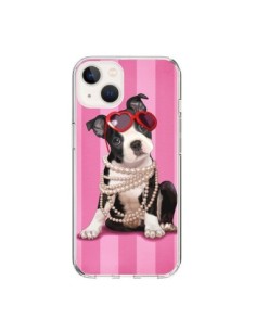Coque iPhone 15 Chien Dog Fashion Collier Perles Lunettes...