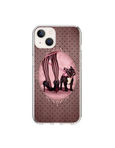 Coque iPhone 15 Lady Jambes Chien Dog Rose Pois Noir - Maryline Cazenave