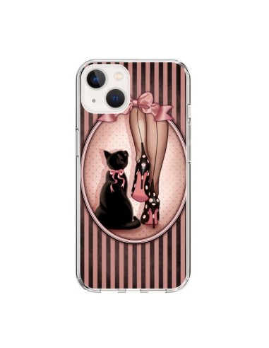 Coque iPhone 15 Lady Chat Noeud Papillon Pois Chaussures - Maryline Cazenave