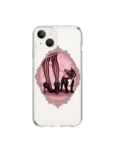 Cover iPhone 15 Lady Jambes Cane Bulldog Dog Rosa Pois...