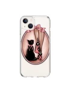 iPhone 15 Case Lady Cat Bow tie Polka Scarpe Clear -...