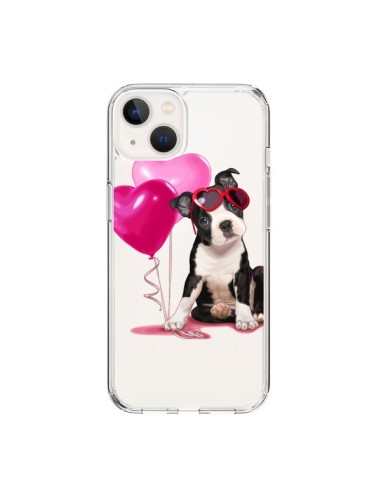 Cover iPhone 15 Cane Dog Palloncini Occhiali Cuore Rosa Trasparente - Maryline Cazenave