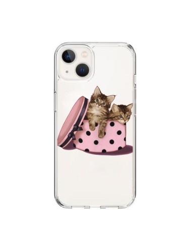 Coque iPhone 15 Chaton Chat Kitten Boite Pois Transparente - Maryline Cazenave