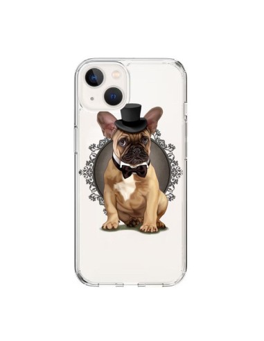 Coque iPhone 15 Chien Bulldog Noeud Papillon Chapeau Transparente - Maryline Cazenave
