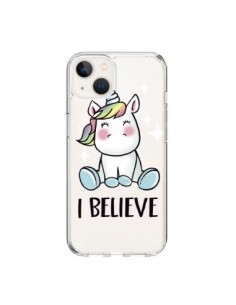 Coque iPhone 15 Licorne I Believe Transparente - Maryline...