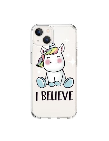 Coque iPhone 15 Licorne I Believe Transparente - Maryline Cazenave