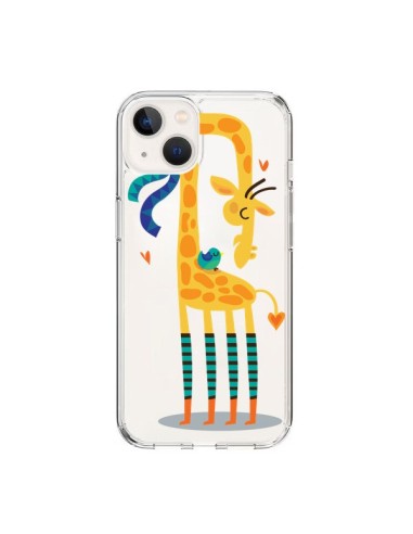 Coque iPhone 15 L'oiseau et la Girafe Amour Love Transparente - Maria Jose Da Luz
