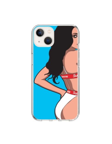 Coque iPhone 15 Pop Art Femme Bleu - Mikadololo