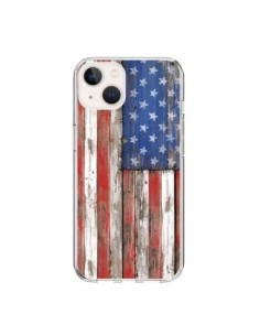 Coque iPhone 15 Drapeau USA Vintage Bois Wood -...