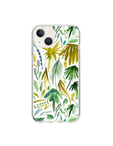 Coque iPhone 15 Brushstrokes Tropical Palms Green - Ninola Design