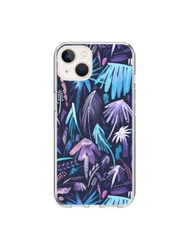 Coque iPhone 15 Brushstrokes Tropical Palms Navy - Ninola Design