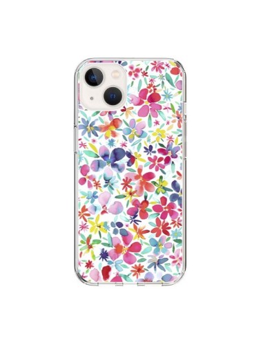 Coque iPhone 15 Colorful Flowers Petals Blue - Ninola Design