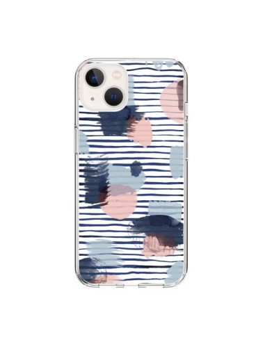 Coque iPhone 15 Watercolor Stains Stripes Navy - Ninola Design