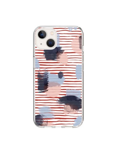 Coque iPhone 15 Watercolor Stains Stripes Red - Ninola Design
