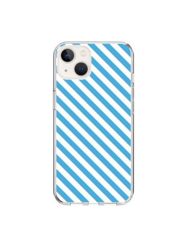 Coque iPhone 15 Bonbon Candy Bleue et Blanche Rayée - Nico