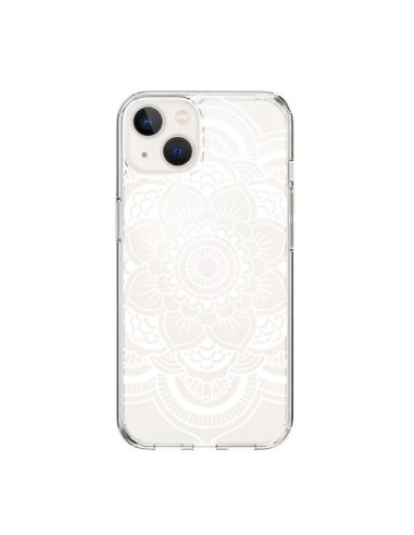 Coque iPhone 15 Mandala Blanc Azteque Transparente - Nico