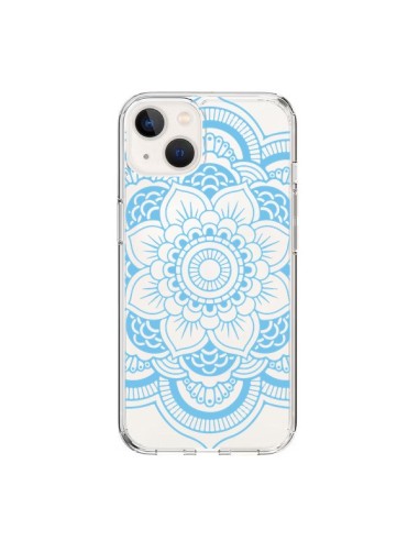 Coque iPhone 15 Mandala Bleu Azteque Transparente - Nico