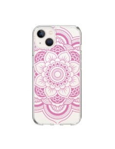Coque iPhone 15 Mandala Rose Clair Azteque Transparente -...