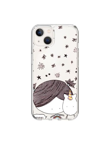 Coque iPhone 15 Petite Fille et Licorne I Believe Transparente - Nico