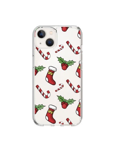 Coque iPhone 15 Chaussette Sucre d'Orge Houx de Noël transparente - Nico