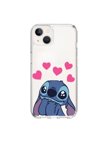 Coque iPhone 15 Mini Stitch de Lilo et Stitch in love en coeur transparente - Nico