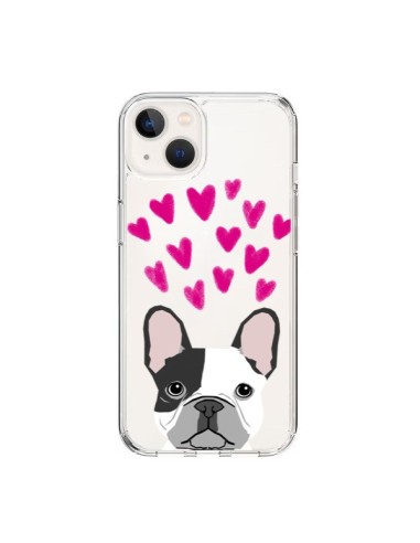 Coque iPhone 15 Bulldog Français Coeurs Chien Transparente - Pet Friendly