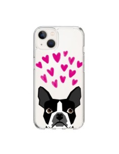 Coque iPhone 15 Boston Terrier Coeurs Chien Transparente...
