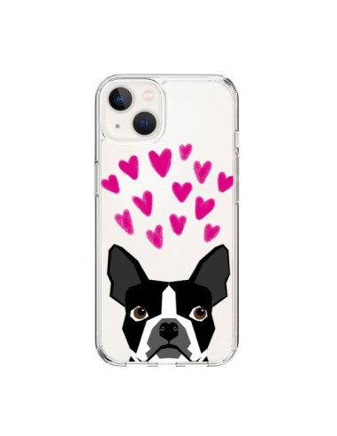 Coque iPhone 15 Boston Terrier Coeurs Chien Transparente - Pet Friendly