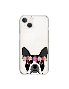 Cover iPhone 15 Boston Terrier Fiori Cane Trasparente -...