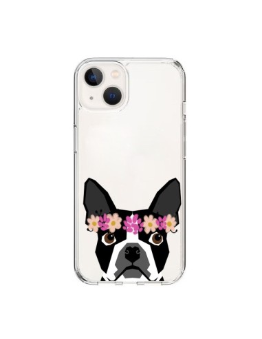 Cover iPhone 15 Boston Terrier Fiori Cane Trasparente - Pet Friendly