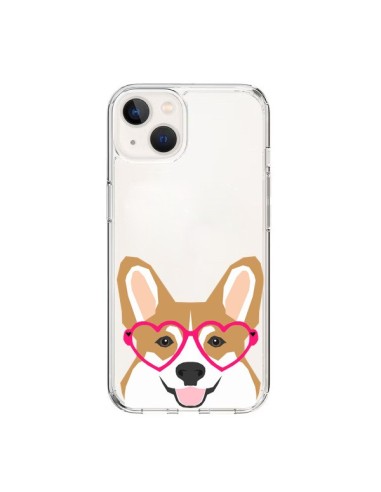 Coque iPhone 15 Chien Marrant Lunettes Coeurs Transparente - Pet Friendly