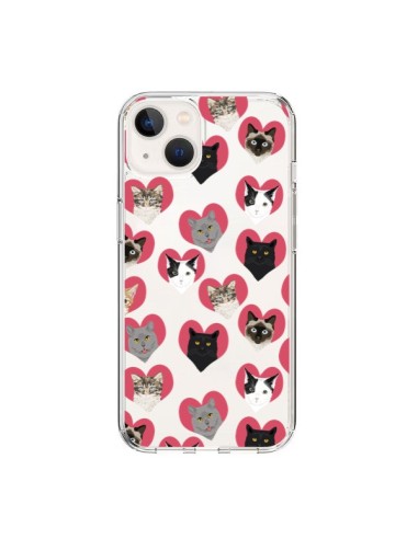 Coque iPhone 15 Chats Coeurs Transparente - Pet Friendly