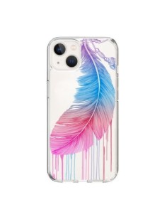 Coque iPhone 15 Plume Feather Arc en Ciel Transparente -...
