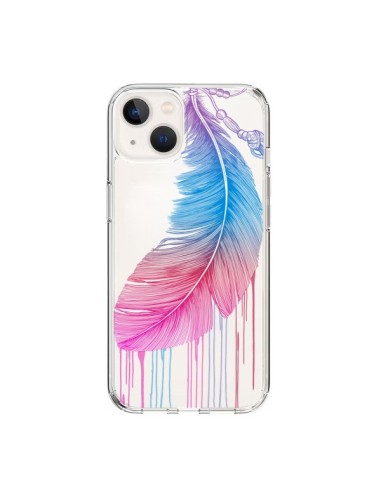 Coque iPhone 15 Plume Feather Arc en Ciel Transparente - Rachel Caldwell