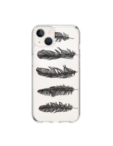 Coque iPhone 15 Plume Feather Noir Transparente - Rachel Caldwell