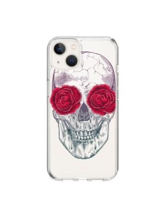 Cover iPhone 15 Teschio Rosa Fiori Trasparente - Rachel...