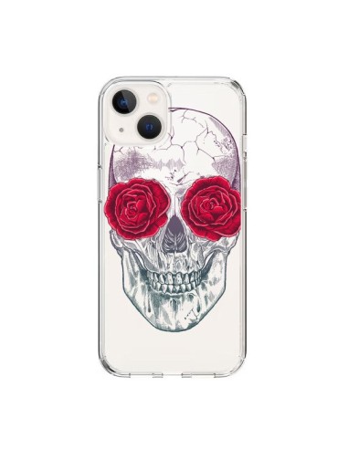 Coque iPhone 15 Tête de Mort Rose Fleurs Transparente - Rachel Caldwell
