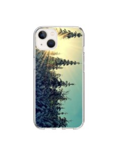 Coque iPhone 15 Hiver Paysage Neige Montagnes Sapins Ski...