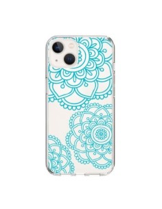 iPhone 15 Case Mandala Green acqua Doodle Flowers Clear -...