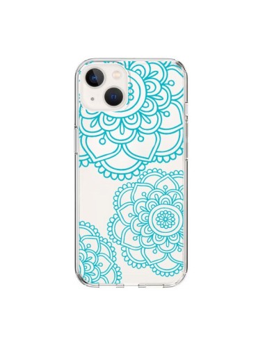 Cover iPhone 15 Mandala Verde acqua Doodle fiori Trasparente - Sylvia Cook