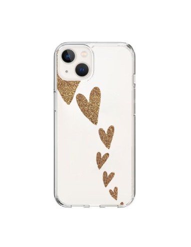 Coque iPhone 15 Coeur Falling Gold Hearts Transparente - Sylvia Cook