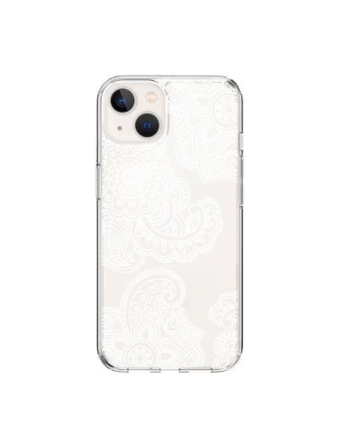 iPhone 15 Case Lacey Paisley Mandala White Flowers Clear - Sylvia Cook